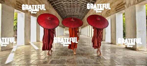Monks walking to their monastery in Bagan, Burma