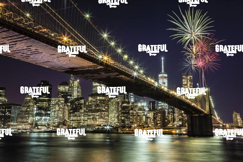 Fireworks over the Brooklyn Bridge in New York City