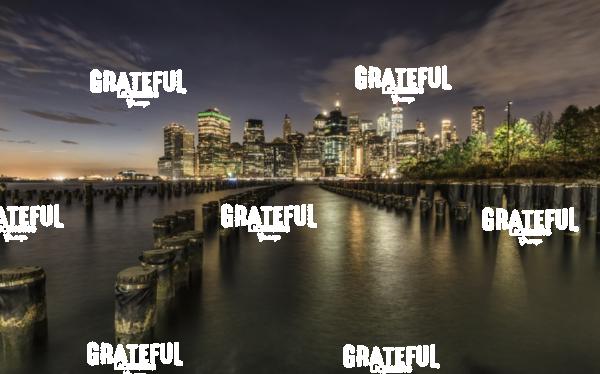 Old Pier 5 Pylons and Downtown Manhattan, New York City