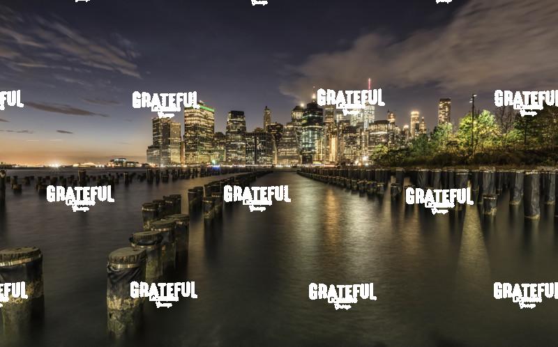 Old Pier 5 Pylons and Downtown Manhattan, New York City
