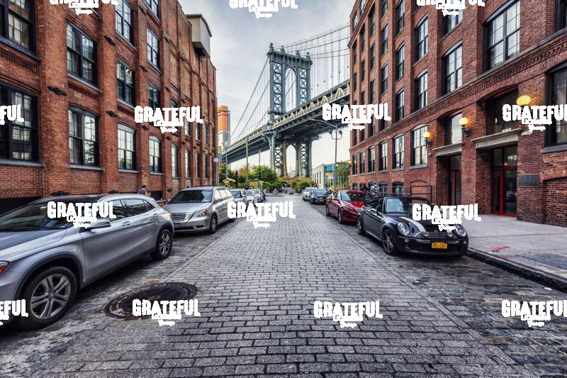 Manhattan Bridge and Streets from Brooklyn in NYC