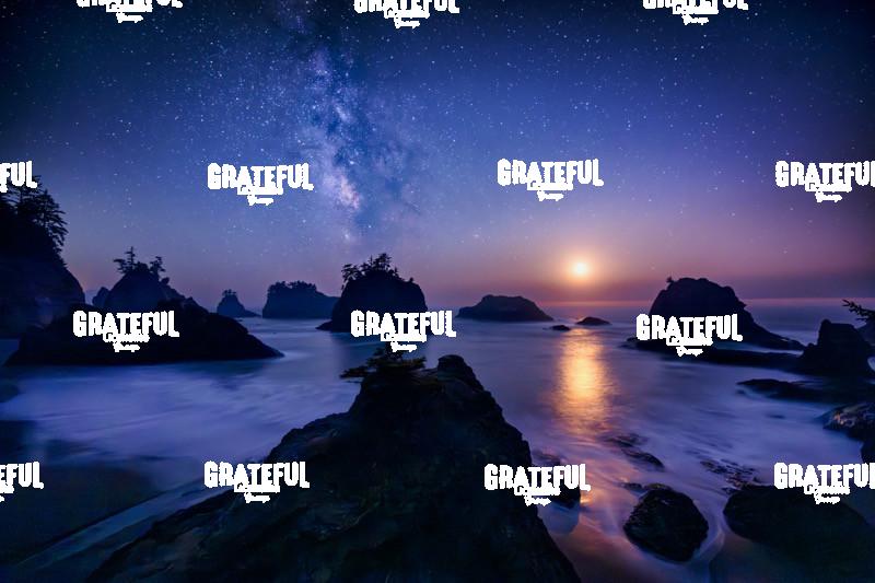 Milky Way and Moon over Secret Beach on the Oregon Coast