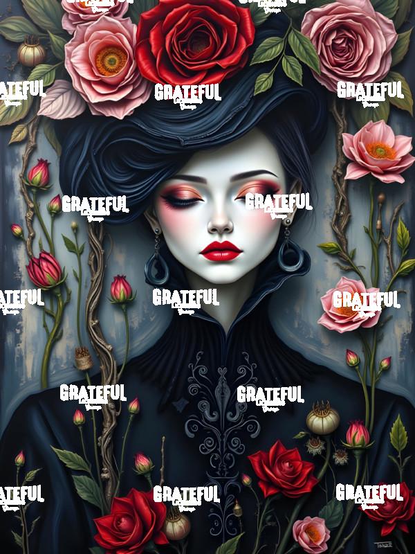 Lady In Black With Flowers