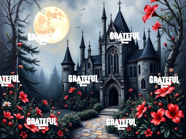 Full Moon Castle With Red Flowers