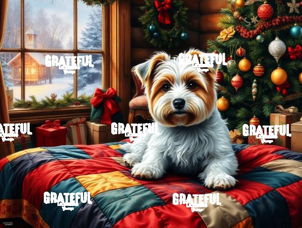Christmas Terrier On A Quilt