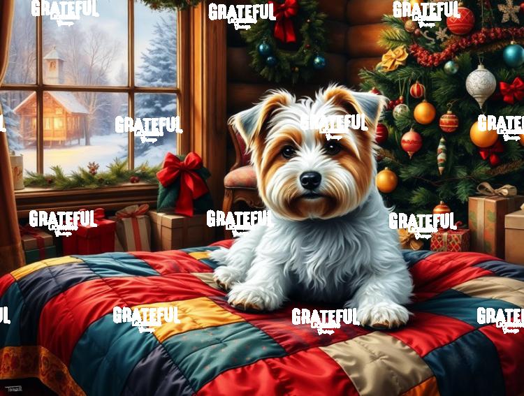 Christmas Terrier On A Quilt