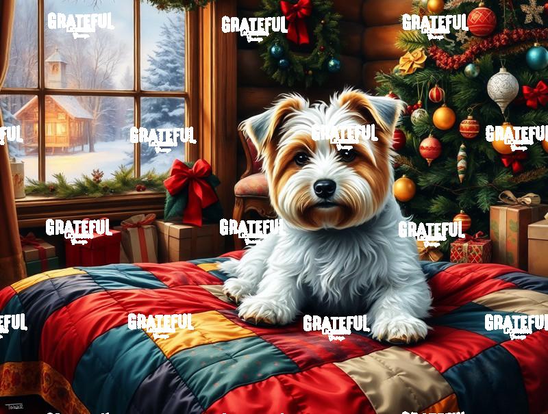 Christmas Terrier On A Quilt