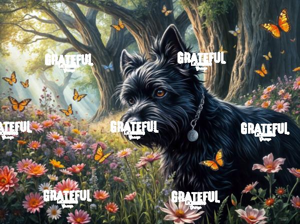 Scottish Terrier With Butterflies