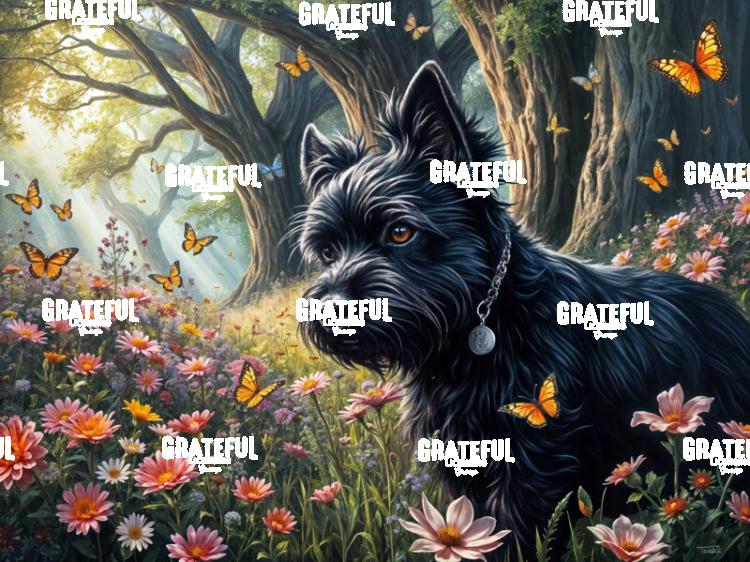 Scottish Terrier With Butterflies