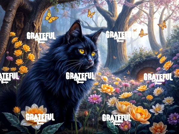 Black Cat With Butterflies