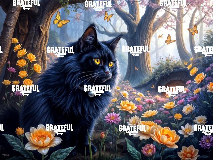 Black Cat With Butterflies