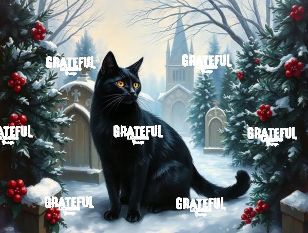 Black Cat In A Christmas Churchyard
