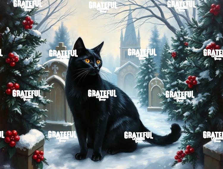 Black Cat In A Christmas Churchyard
