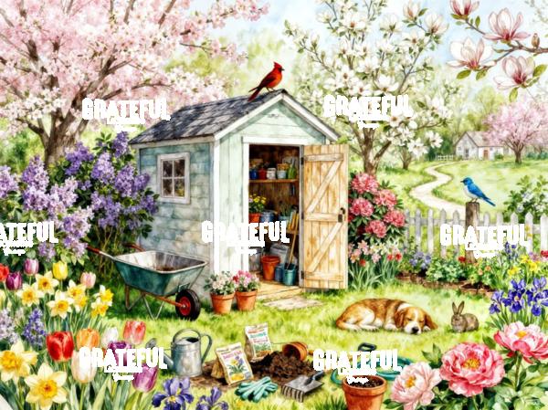 Watercolor Garden Shed
