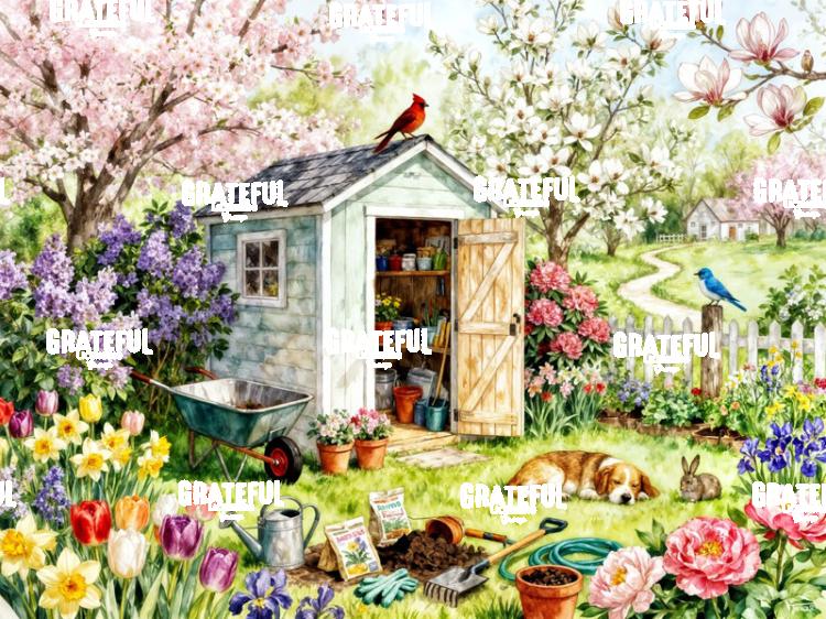 Watercolor Garden Shed