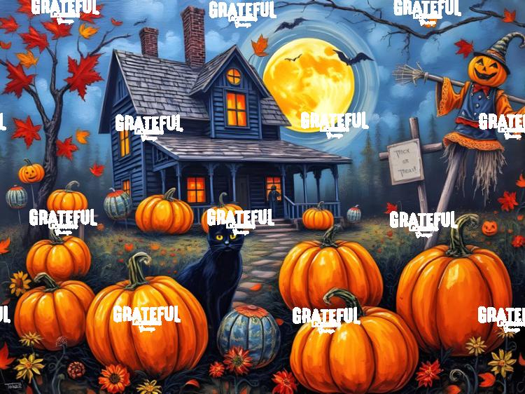 Trick Or Treat Scarecrow and Black Cat