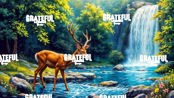 Young Stag At Waterfall