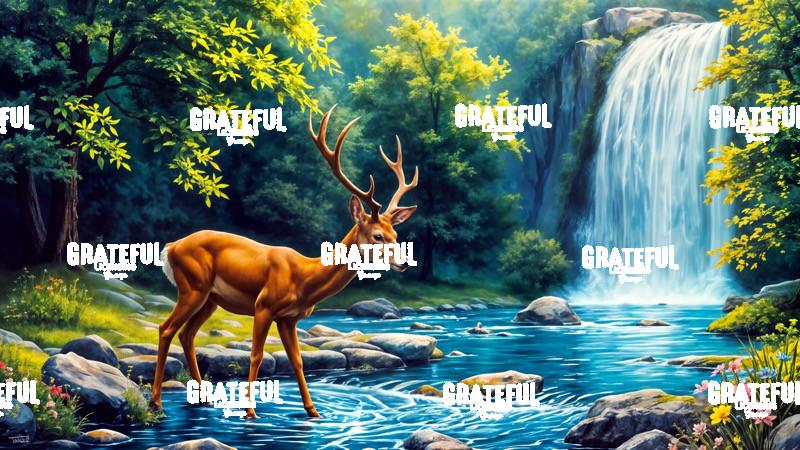 Young Stag At Waterfall