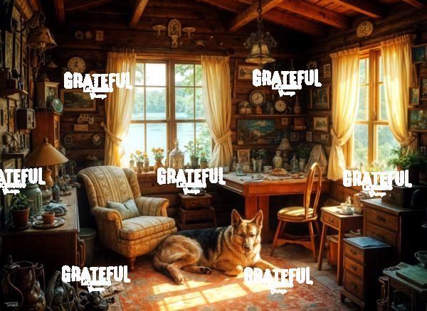 Summer Evening Cabin with German Shepherd