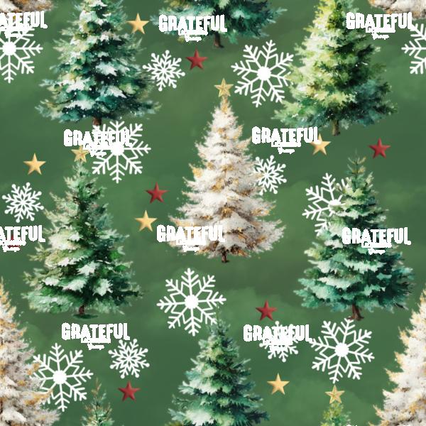 Christmas Trees and Snowflakes Repeating Pattern, Dark Green