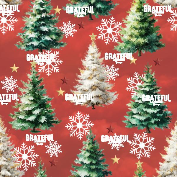 Christmas Trees and Snowflakes Repeating Pattern, Red