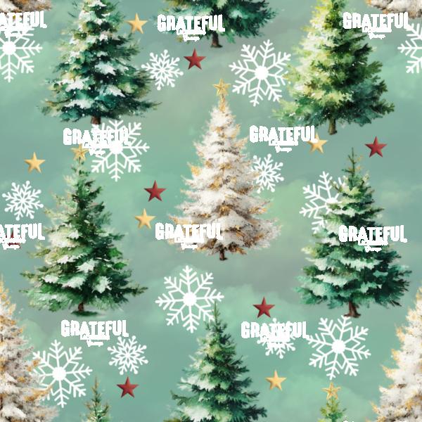 Christmas Trees and Snowflakes Repeating Pattern, Pale Green