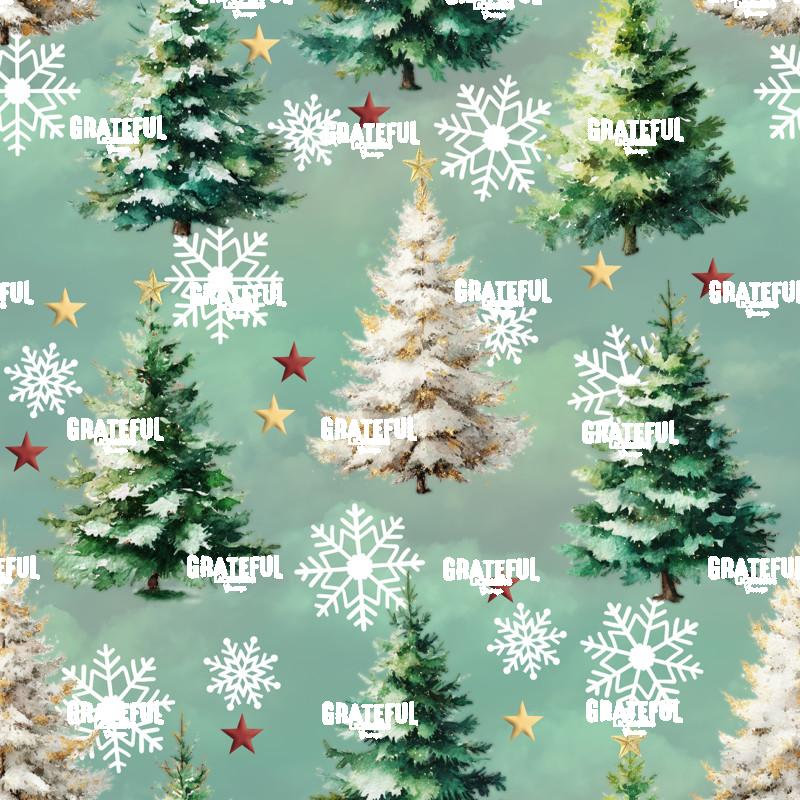Christmas Trees and Snowflakes Repeating Pattern, Pale Green