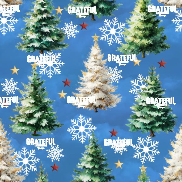 Christmas Trees and Snowflakes Repeating Pattern, Blue