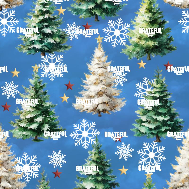 Christmas Trees and Snowflakes Repeating Pattern, Blue