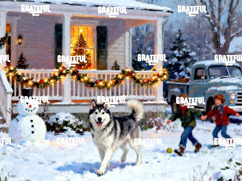 Snow Day With Husky and Children