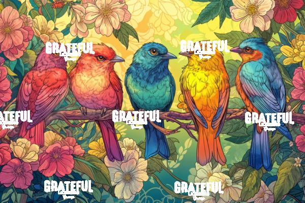 Colorful Birds on a Branch with Flowers