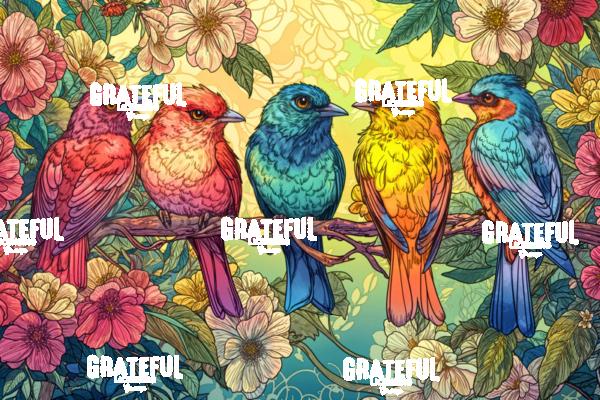 Colorful Birds on a Branch with Flowers, Stained Glass 1