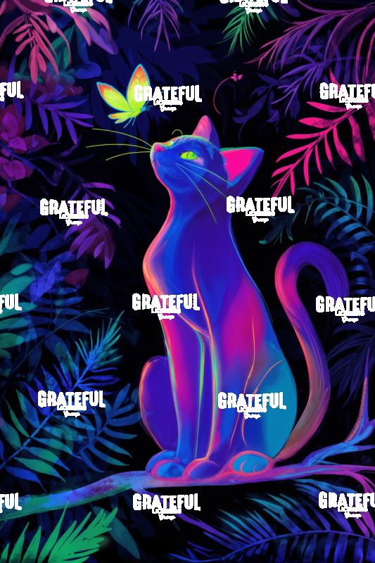 Cat with his Butterfly Friend, Blacklight Jungle 2