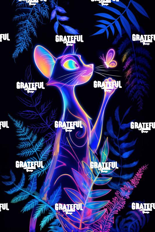 Cat with his Butterfly Friend, Blacklight Jungle 1