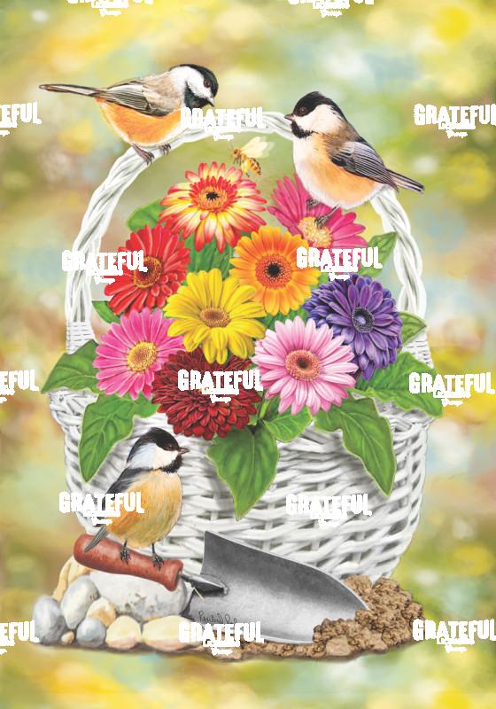 Chickadees and Gerbera Daisies
