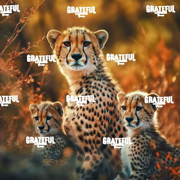 Mother Cheetah and cubs at sunset in Kenya