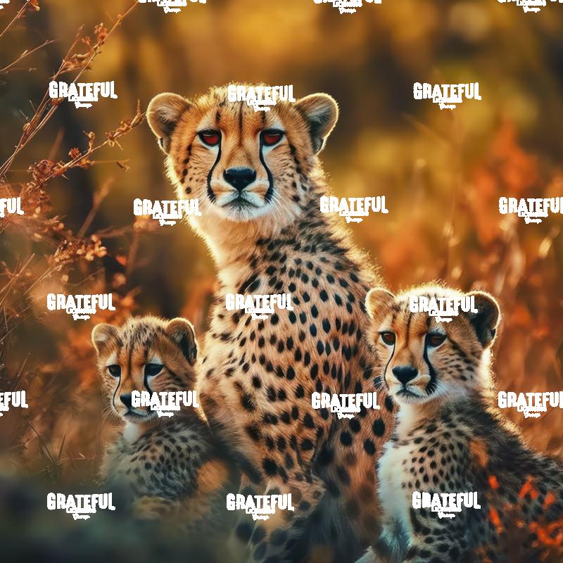 Mother Cheetah and cubs at sunset in Kenya