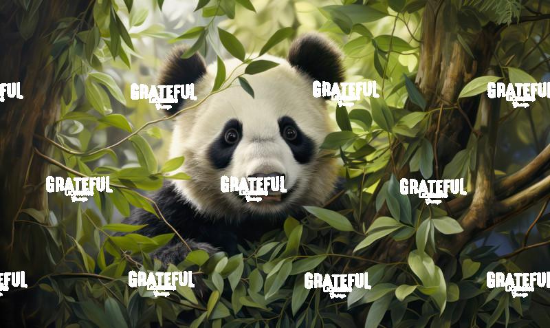 panda bear in a eucalyptus tree