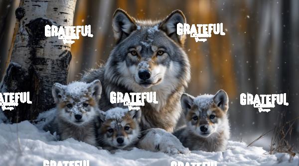 wolf family in the snow