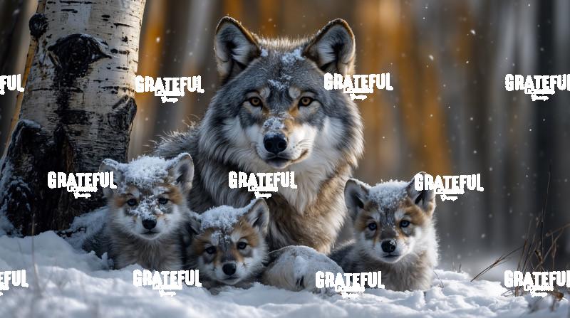 wolf family in the snow