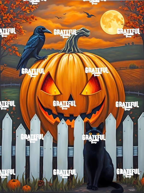 Vertical Raven and Cat Jack O Lantern