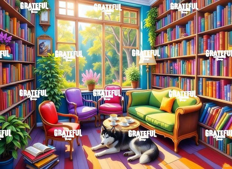 Sunny Library With Husky