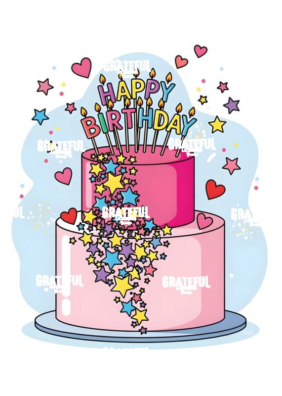 Happy Birthday Star and Hearts Cake