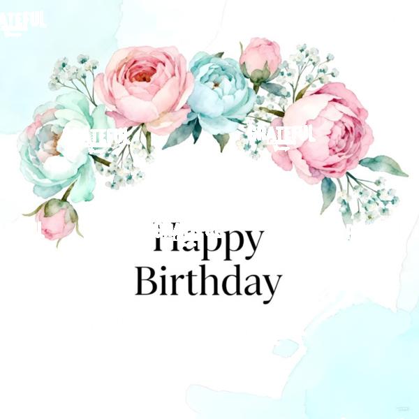 Watercolor Pink and Bue Roses Birthday