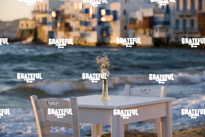 Sunset in little Venice in Mykonos Greece