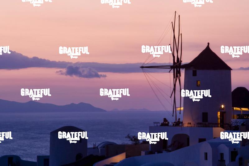 Windmill and Sunset in Santorini