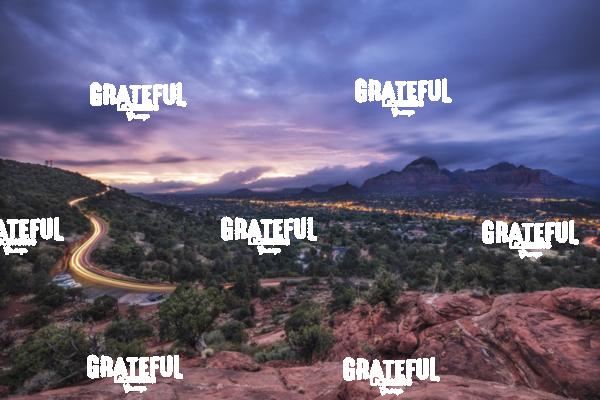 Car Trails above Sedona, Arizona at Sunset