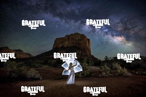 Model with Light Tubes and the Milky Way in Sedona, Arizona