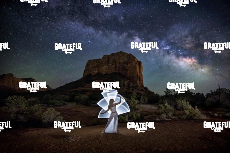Model with Light Tubes and the Milky Way in Sedona, Arizona