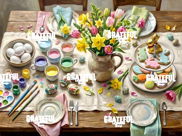Pastel Easter Table Oil Painting